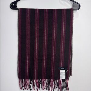 Hugo Boss Striped Scarf - Black and Burgundy Cashmere, Virgin Wool